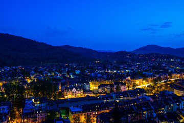 Naklejka premium Germany, Streets of city freiburg im breisgau by night