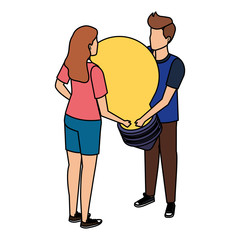 young couple lifting bulb light