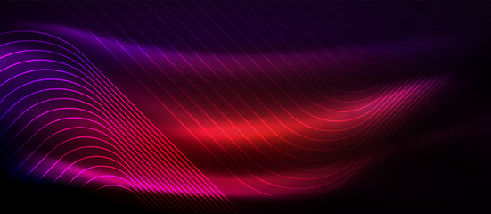 Glowing shiny neon squares abstract background, techno modern template