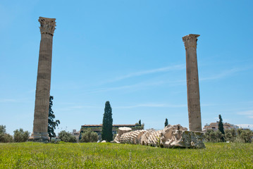 The ancient temple of Olympius Zeus or Olympion, near the Acropolis of Athens, Greece / May 2019. 