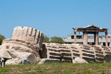 The ancient temple of Olympius Zeus or Olympion, near the Acropolis of Athens, Greece / May 2019. 