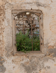 an old ruined house in the center of the city. Trees are already growing inside