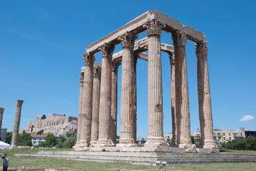 The ancient temple of Olympius Zeus or Olympion, near the Acropolis of Athens, Greece / May 2019. 