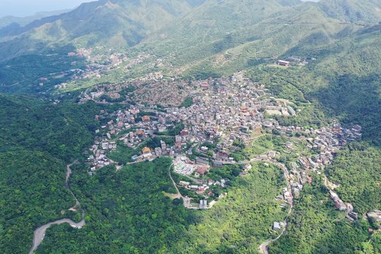 Aerial view over Jiufen Old town in Taiwan 