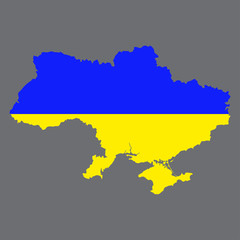 Ukraine map with flag on grey background