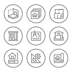 Set round line icons of architectural