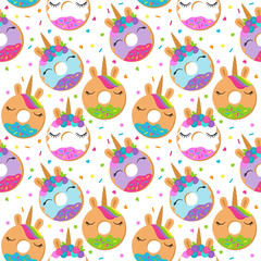 Seamless Vector Background with Unicorn Themed Donuts