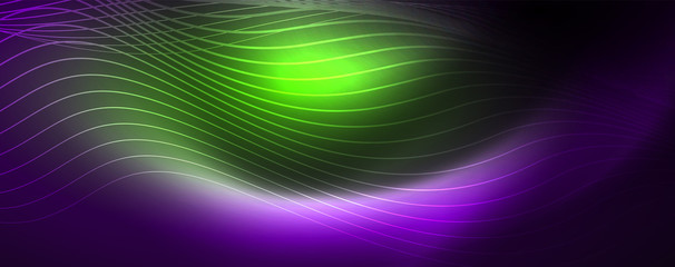 Obraz premium Neon vector wave lines abstract background, magic futuristic techno design