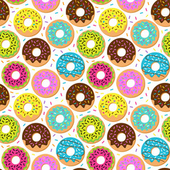 Seamless Vector Background with Doughnuts and Sprinkles