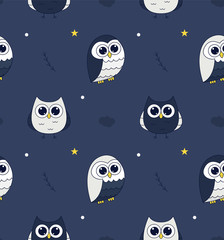 Cute owl pattern illustration. Cute little birds