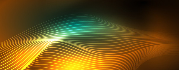 Shiny neon vector wave line abstract background, motion concept