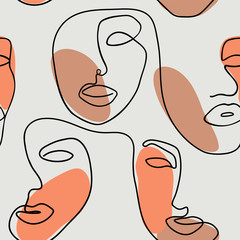Arrière-plan transparent avec un style de ligne de visages féminins. Motif stylisé de supériorité féminine. Conception imprimable moderne