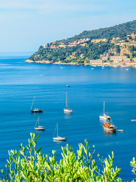 Seaside town on the French Riviera. Landscape of the Cote d'Azur, Villefranche-sur-Mer, France