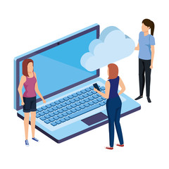 women with laptop and cloud computing