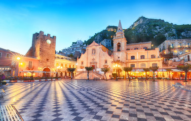 Fototapeta premium Belvedere of Taormina and San Giuseppe church on the square Piazza IX Aprile in Taormina