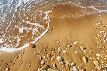 Fantastic view azure sea glowing by sunlight