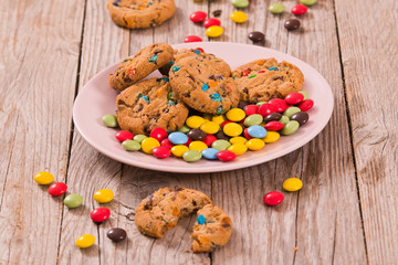 Candy coated cookies. 