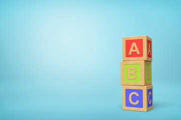 3d rendering of alphabet toy blocks on blue background.