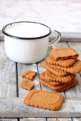 Homemade caramel cookies with a cup of milk