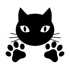 Fototapeta premium Muzzle of a cat with paws on a white background