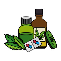 cannabis oinment with bottles and leafs