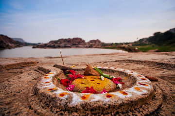 Stone carving of Shiva Linga on the banks of Tungabadra, Hampi