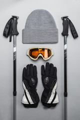 Skiing clothes and gear