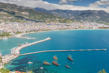Aerial View of the harbor of Alanya in Turkey