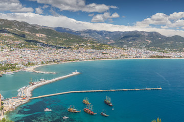 Aerial View of the harbor of Alanya in Turkey