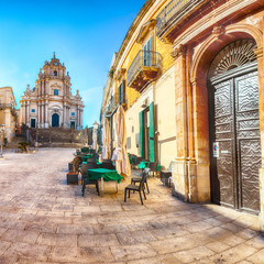 The baroque Saint George cathedral of Modica and Duomo square in Ragusa