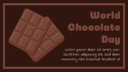 Worldwide chocolate day. Two bars of chocolate on a dark brown background Food landing page with flat simple design. Modern flat design concept of web page design Easy to customize Vector illustration