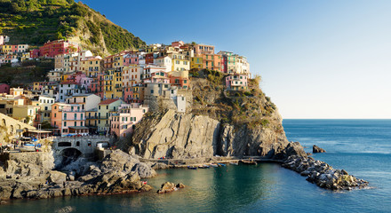 Fototapeta na wymiar Manarola, one of the most charming and romantic of the Cinque Terre villages, Liguria, northern Italy.