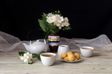 Still life. Cups with tea