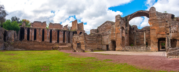 Roman ruins panoramic Grandi Terme area in Villa Adriana or Hadrians Villa archaeological site of...