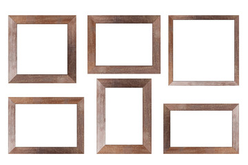 Set of Brown wood frame or photo frame isolated on white background. Object with clipping path