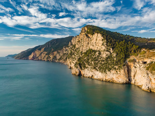 Beautiful view of picturesque jagged coastline in Porto Venere village, Liguria, Italy
