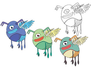 Funny cartoon colored write hand made draw doodle monster bees bee monster