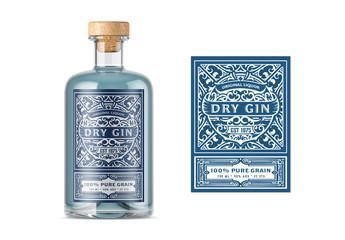 Traditional Gin Label Layout with White and Blue Accents