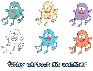 Funny cartoon colored write hand made draw doodle monster aliens sit