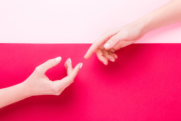 Stylish trendy female pink manicure.