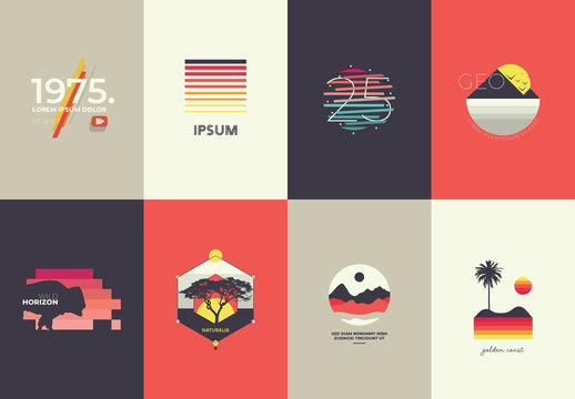 Multicolored Icon Set with Outdoor Imagery