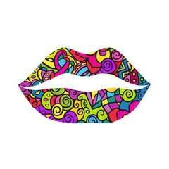  Lips. Doodling .Vector color icon isolated on white background.