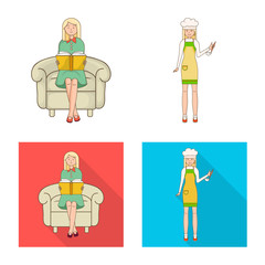 Vector illustration of posture and mood sign. Set of posture and female vector icon for stock.