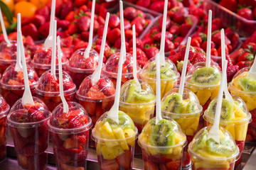 Fruits on the shelves of the market