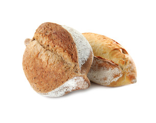 Loaves of fresh bread isolated on white
