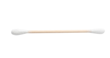 Wooden cotton swab on white background. Hygienic accessory