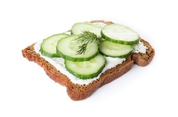 Fresh tasty cucumber sandwich isolated on white