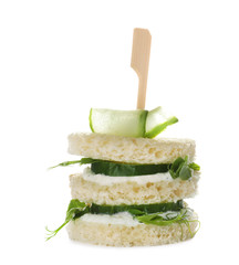 Fresh tasty cucumber sandwiches isolated on white