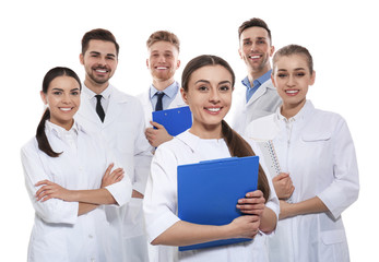 Fototapeta premium Group of medical doctors isolated on white. Unity concept