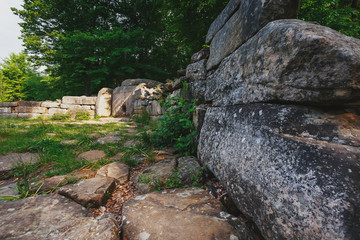 Ancient tiled dolmen in the valley of the river Jean. Monument of archeology megalithic structure